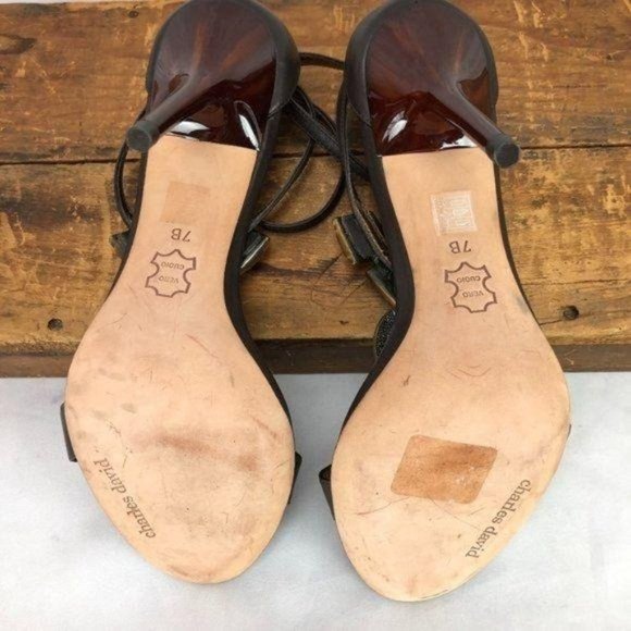 Charles David Beaded Brown Leather Sandals 7B - Picture 7 of 11